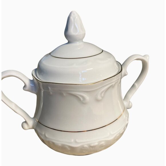 Southington By Baum Fine China Creamer & Sugar Bowl Set Golden Rhapsody White - Picture 8 of 11